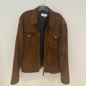 Reiss Brown Suede Zip-Front Jacket